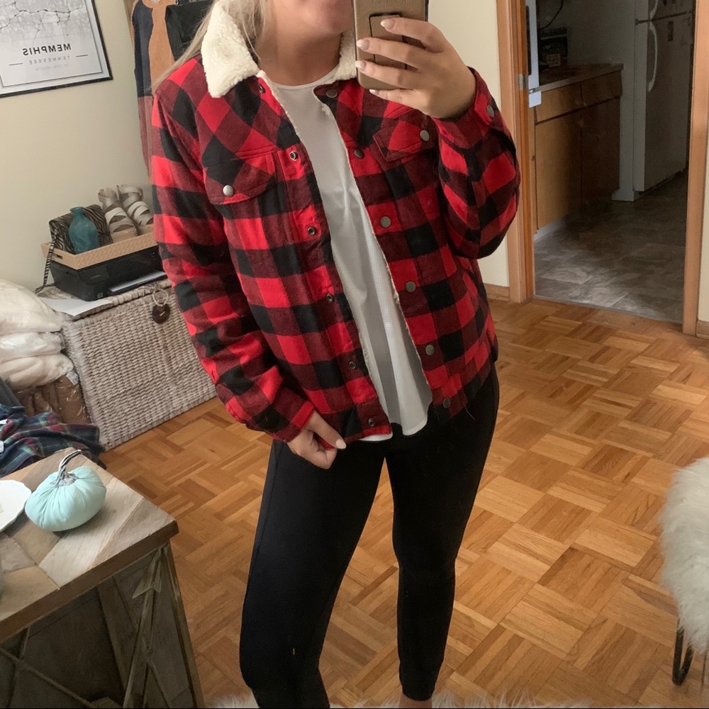 NWOT Red Plaid Sherpa Jacket